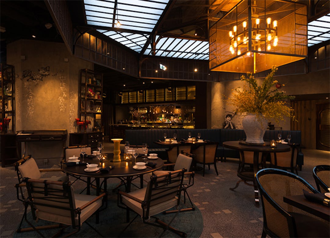 Dimly lit restaurant interior